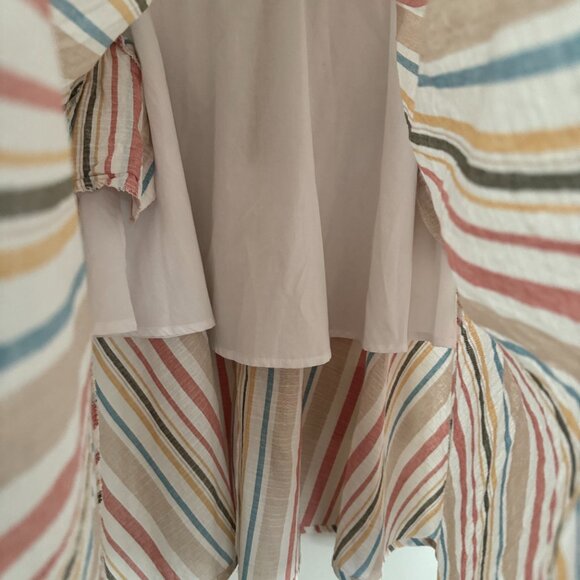 Hemet Linen-Feel Vintage-Inspired Retro Striped Pastel Circle Skirt - L - Picture 2 of 6